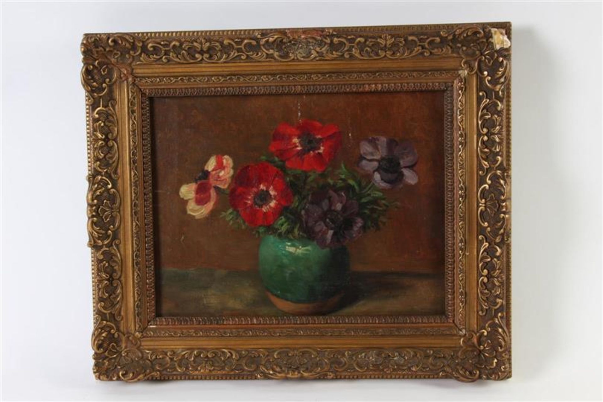 Schilderij, olieverf op doek, 'Bloemstilleven'. Emanuel van der Ven (1866-1944) HxB: 30.5 x 35 cm.
