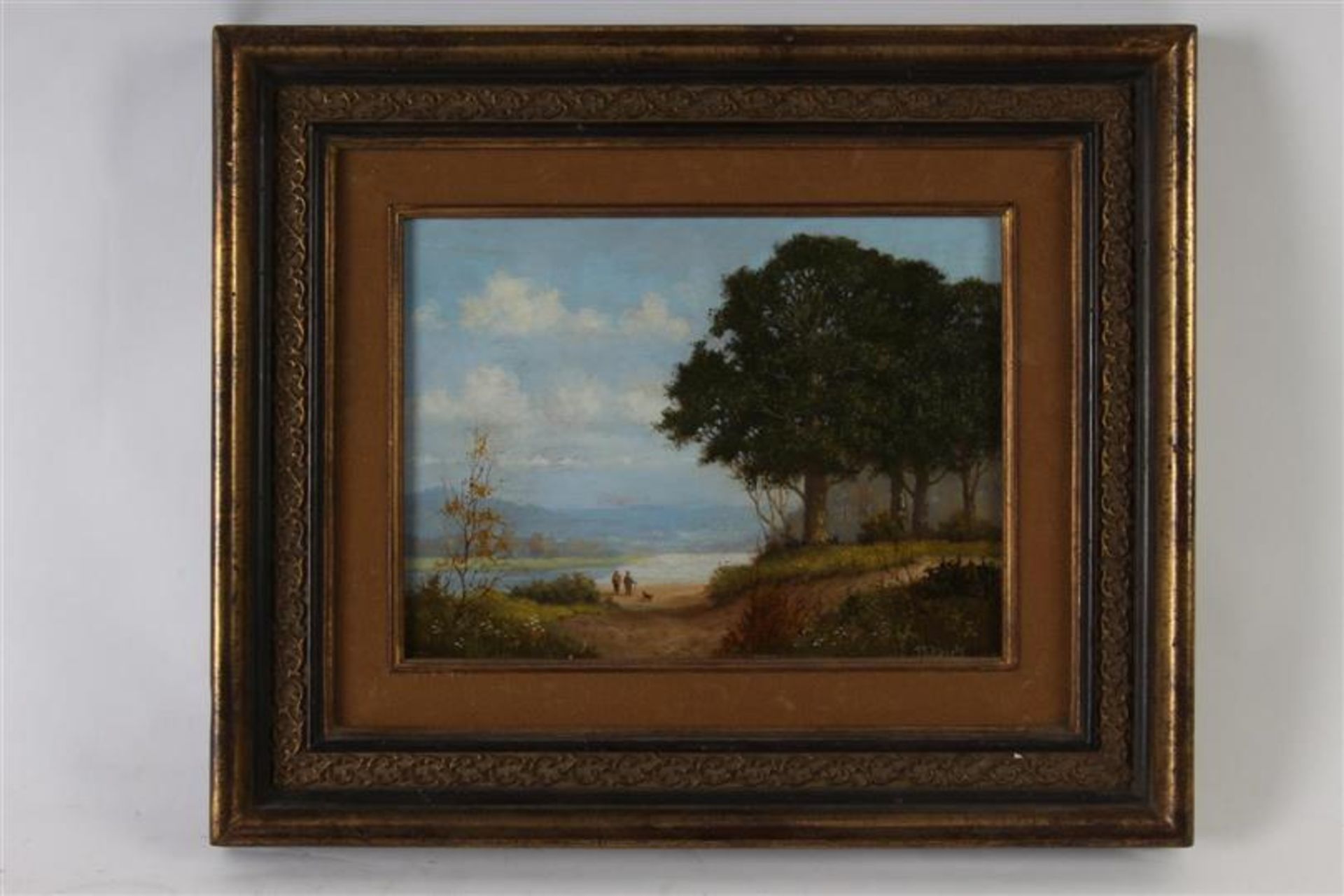 Schilderij op paneel, 'Bosgezicht', gesigneerd J.B. Alberts. HxB: 18 x 24 cm.