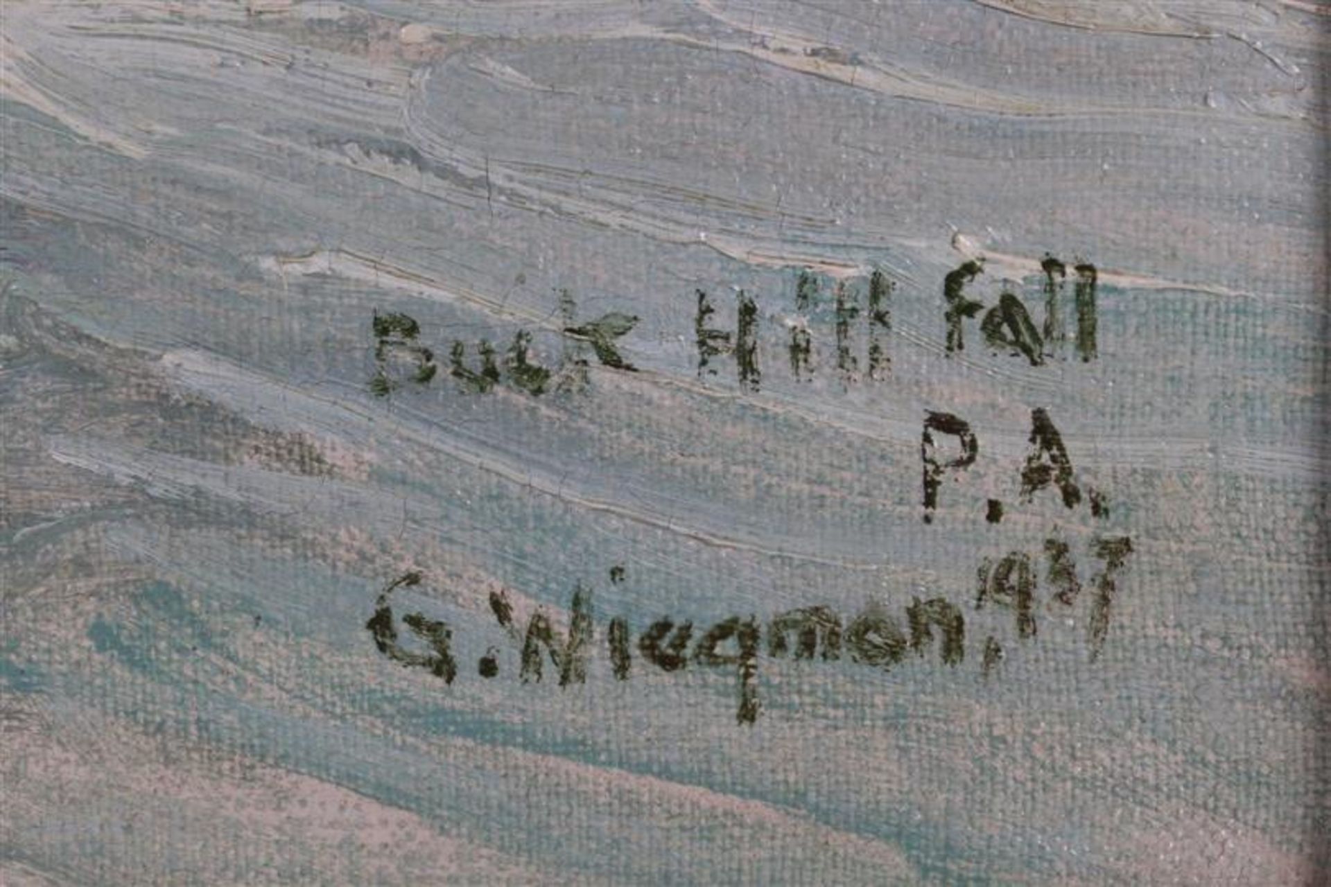 Schilderij, olieverf op doek 'Buck hill fall'. Gerard Wiegman (1875-1964) HxB: 46 x 56 cm. - Bild 2 aus 3