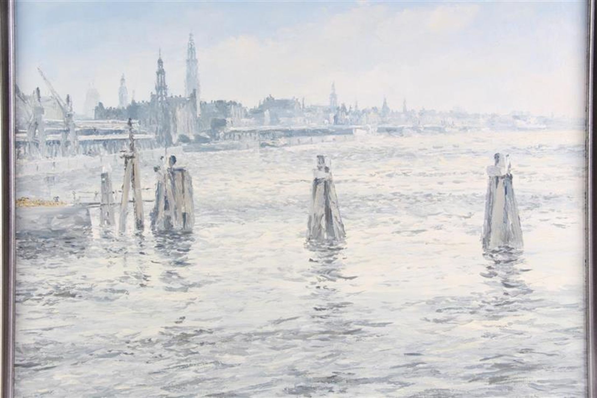 Schilderij op doek 'Havenstad'. J.G. Beernaert (1928-1998) HxB: 47.5 x 59 cm. - Bild 2 aus 4