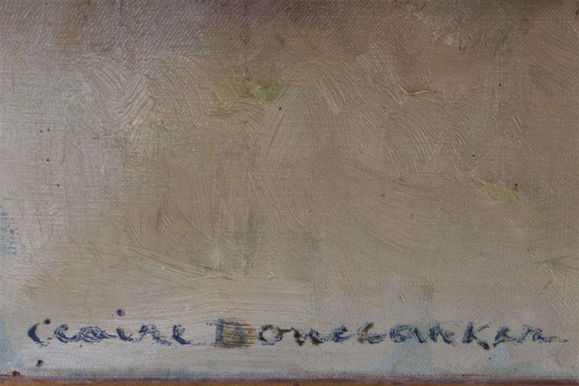 Schilderij, olieverf op doek, 'Boten voor onderhoud'. Claire Bonebakker (1904-1979) HxB: 60 x 50 - Bild 2 aus 3