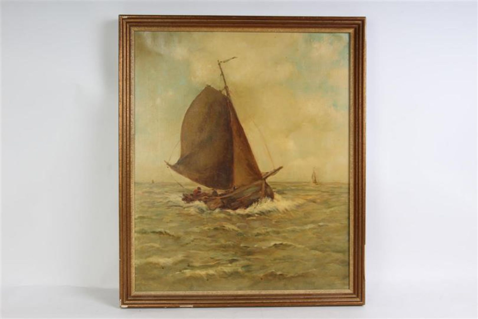 Schilderij op doek 'Schepen op zee'. HxB: 59 x 49 cm.