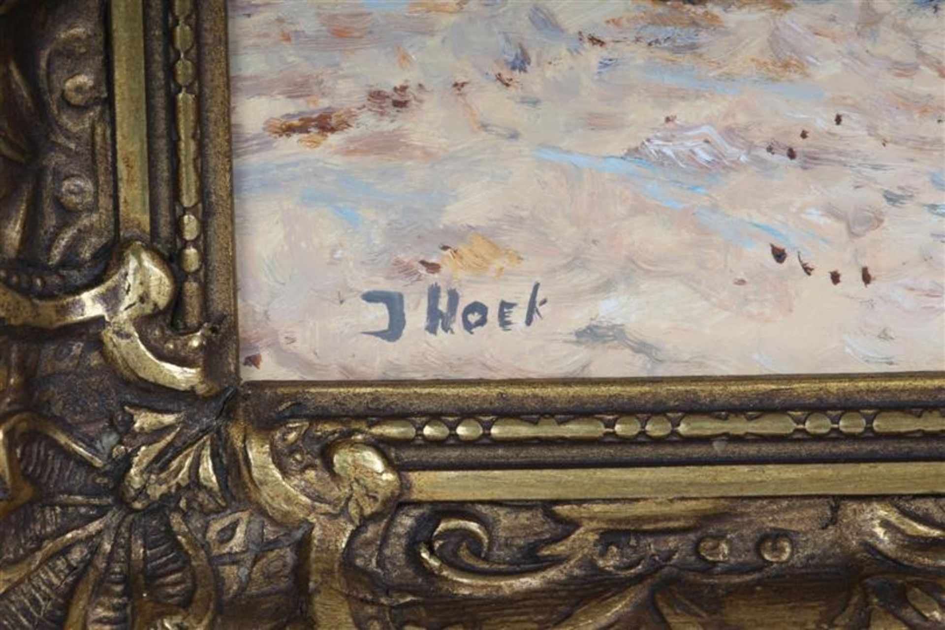 Schilderij op paneel 'Strandgezicht'. J. Hoek HxB: 17 x 22.5 cm. - Bild 3 aus 4