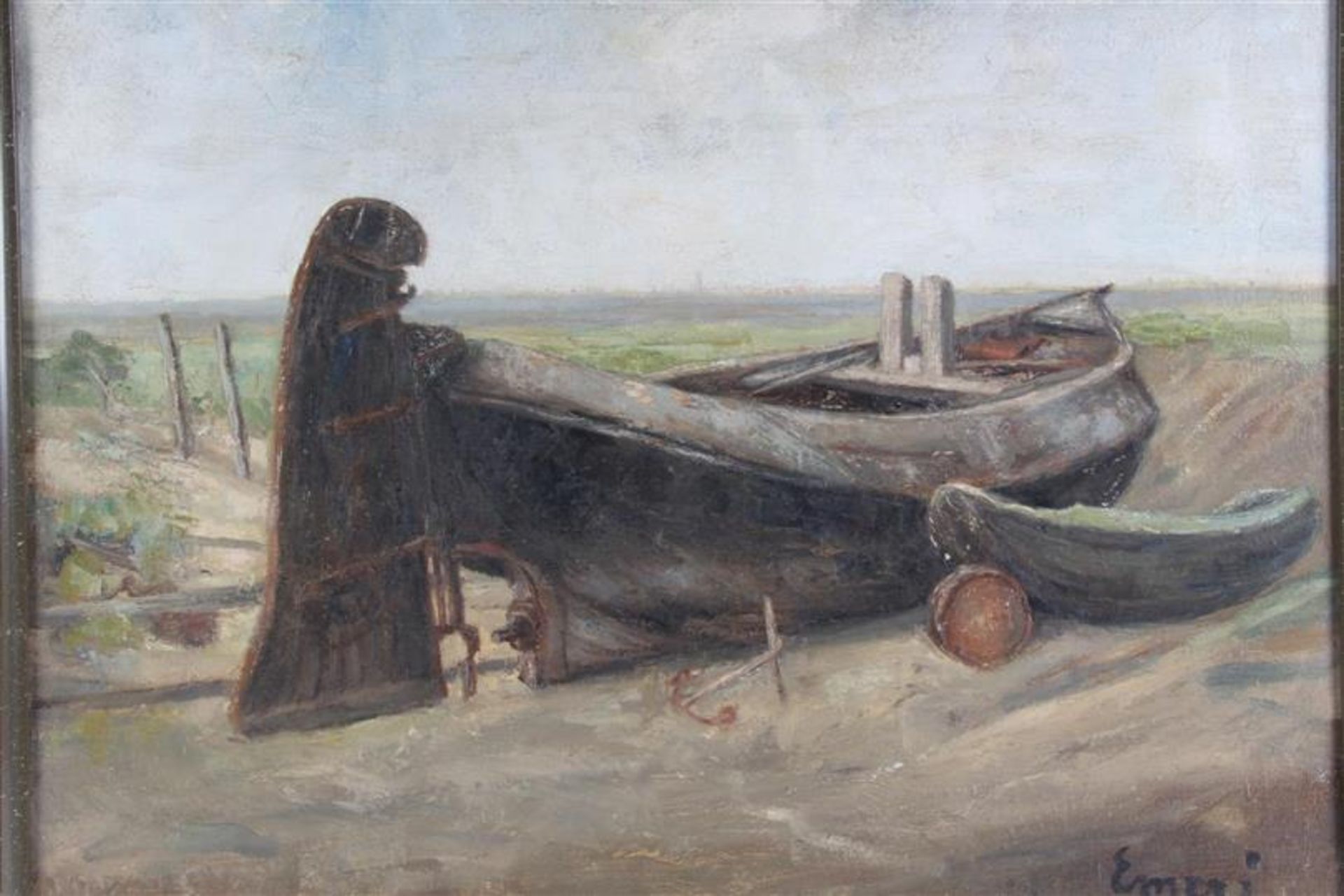 Schilderij op doek 'Boten op het strand', gesigneerd Emeri. HxB: 49.5 x 59.5 cm. - Bild 2 aus 4