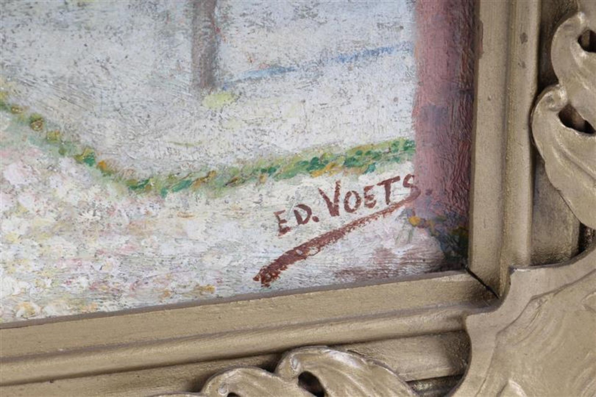 Schilderij op doek 'Nijverheid aan de vaart' Edouard Voets (1879-1982) HxB: 48 x 68 cm. - Image 2 of 3
