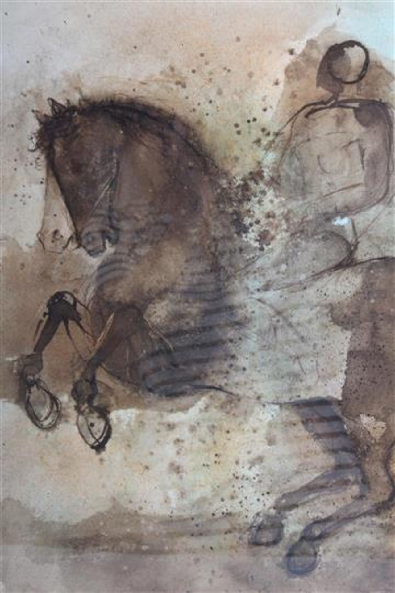 Aquarel, 'Ruiter te paard'. Miguel Wetzell Gayoso (1951-) HxB: 45 x 38 cm. - Image 2 of 4