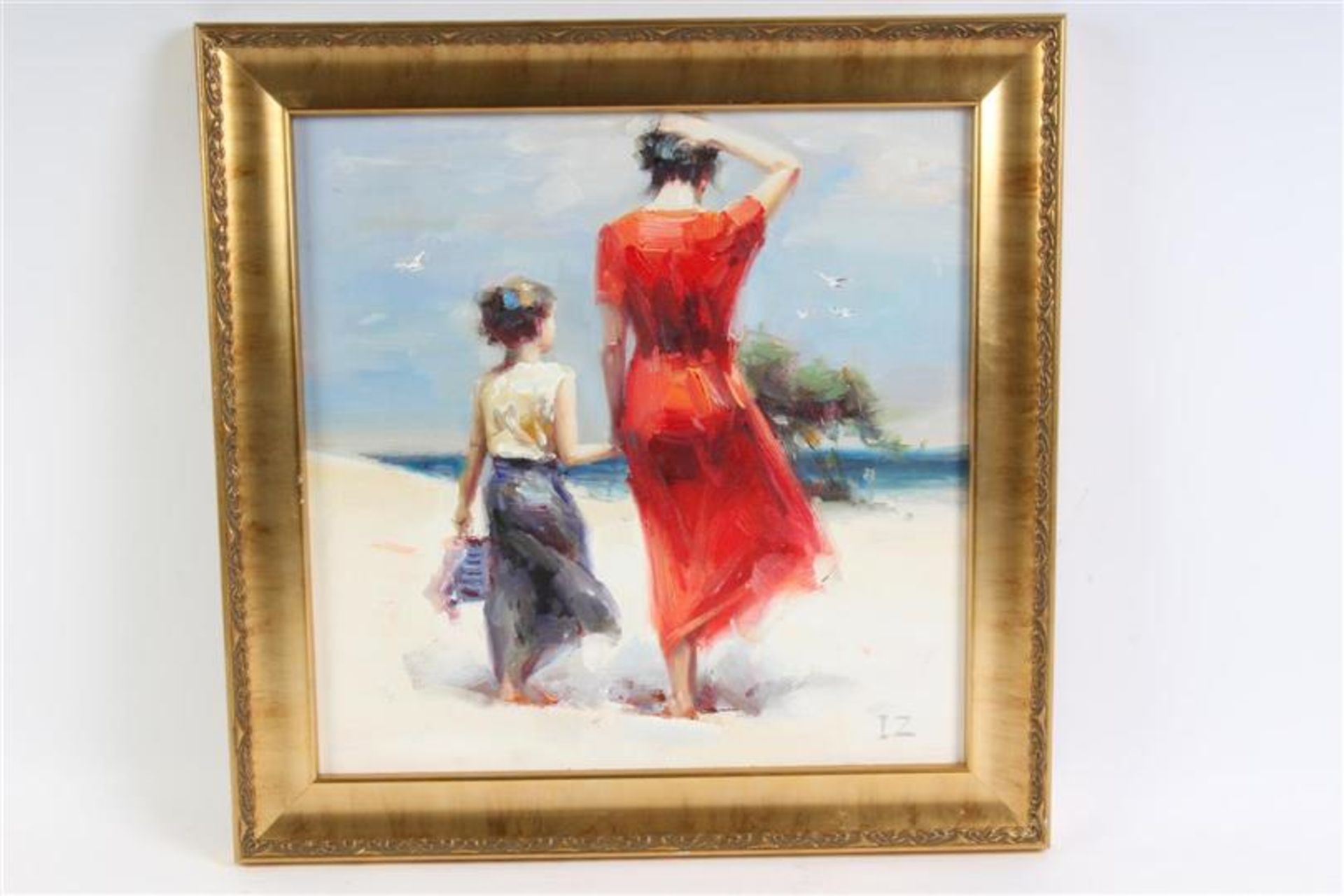 Schilderij op doek, 'Summer Holidays', gesigneerd IZ. HxB: 40 x 40 cm.