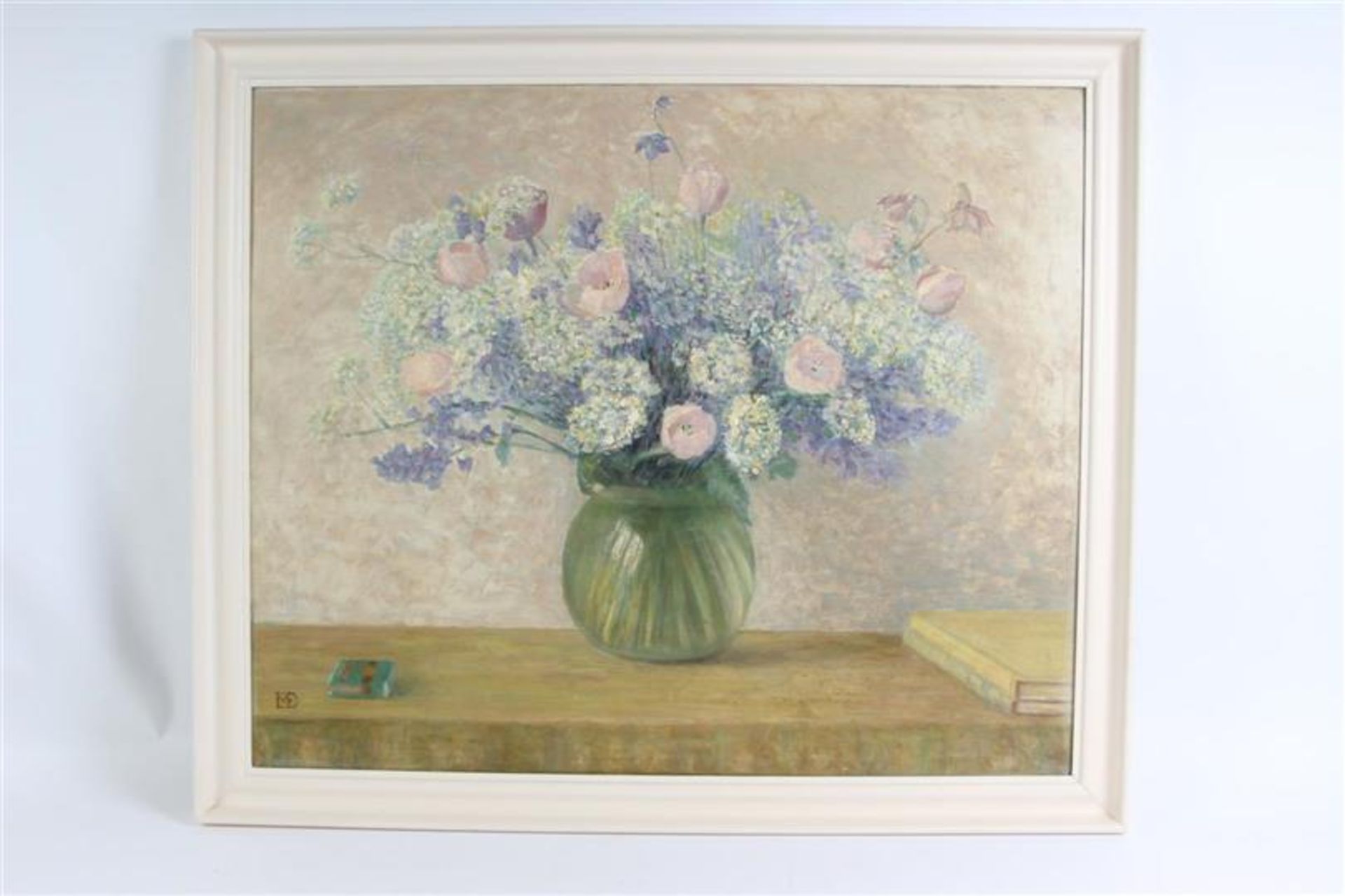 Schilderij op board, 'Bloemstilleven'. Mies Elout Drabbe (1875-1956) HxB: 74 x 89 cm.