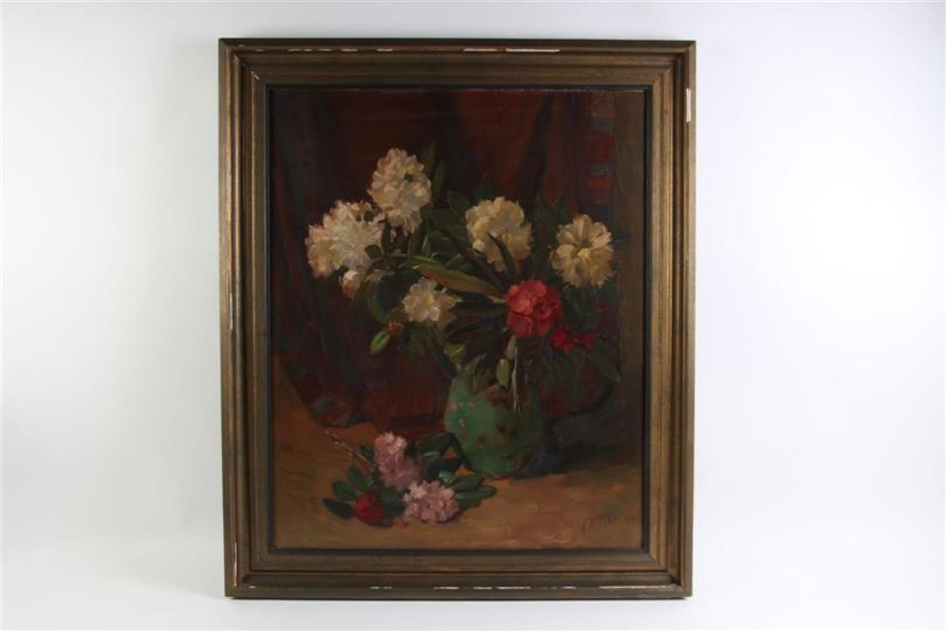 Schilderij, olieverf op doek, 'Bloemstilleven'. Albertus Gradus Gerritsen (1897-1989) HxB: 90 x 73