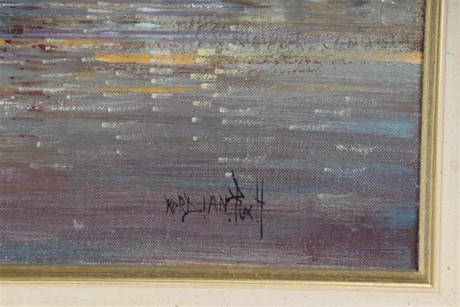 Schilderij op doek 'Schepen in de haven', r.o. gesigneerd R. Kordian. HxB: 50 x 60 cm. - Bild 2 aus 6