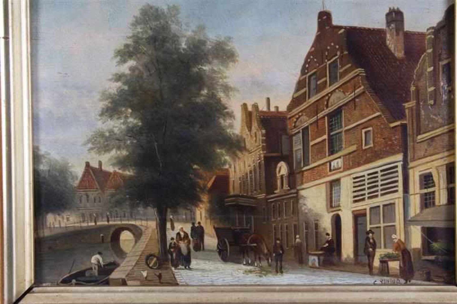 Schilderij olieverf op paneel 'Zuiderhavendijk te Enkhuizen', naar C. Springer. HxB: 21 x 28 cm. - Bild 2 aus 5