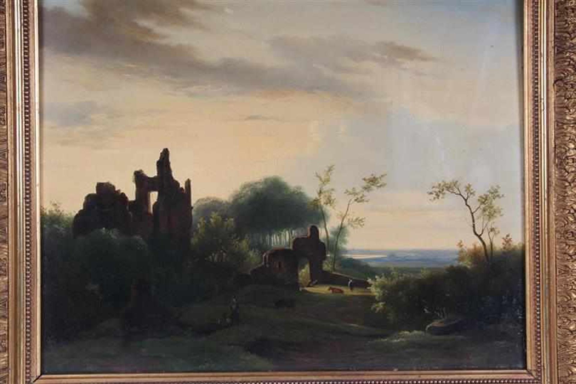 Schilderij olieverf op paneel 'Arcadisch landschap'. HxB: 33 x 42 cm. - Bild 2 aus 3