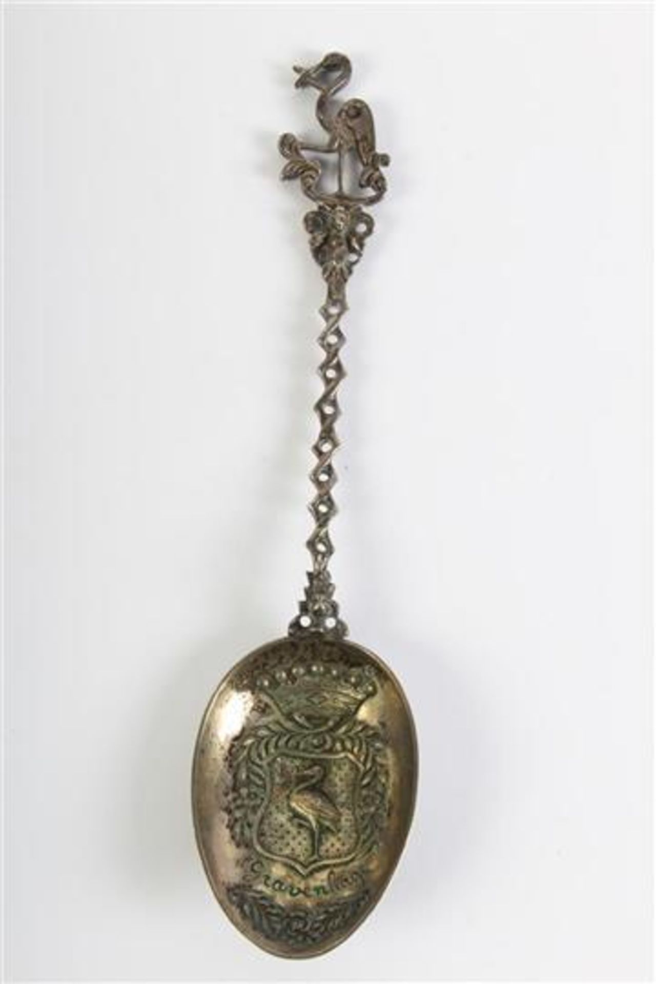 Zilveren geboortelepel 's Gravenhage', Hollands gekeurd. L: 18 cm.