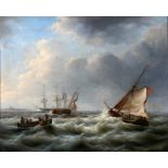 Christiaan Cornelis Kannemans (1812-1884) Ships sailing on a rough sea by the coast. Signed and