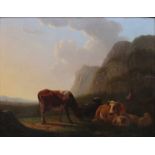 Matthijs Quispel (1805-1858) Cows in a landscape. Signed lower left. Paneel 38 x 59 cm. 29.00 %