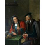 Omgeving van Jacob Toorenvliet (1640-1719) At the money lender. Unsigned. Paneel 44 x 34 cm. 29.