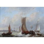 Hollandse School 19e eeuw Ships on rough waters. In the manner of J. C. Schotel (1787-1838). Paneel