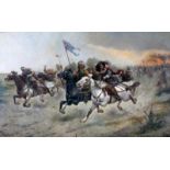 Europese School 19e eeuw Battle with retreating cavalry. Verso inscription 'Ad. Uhlemann' on a