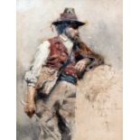 Ramón Amado y Bernadet (1844-1888) Shepherd leaning on a wall. Signed and dated 'Rome 1868' lower