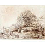 Barend Cornelis Koekkoek (1803-1862) Travelling figures with cattle in a landscape. Signed and