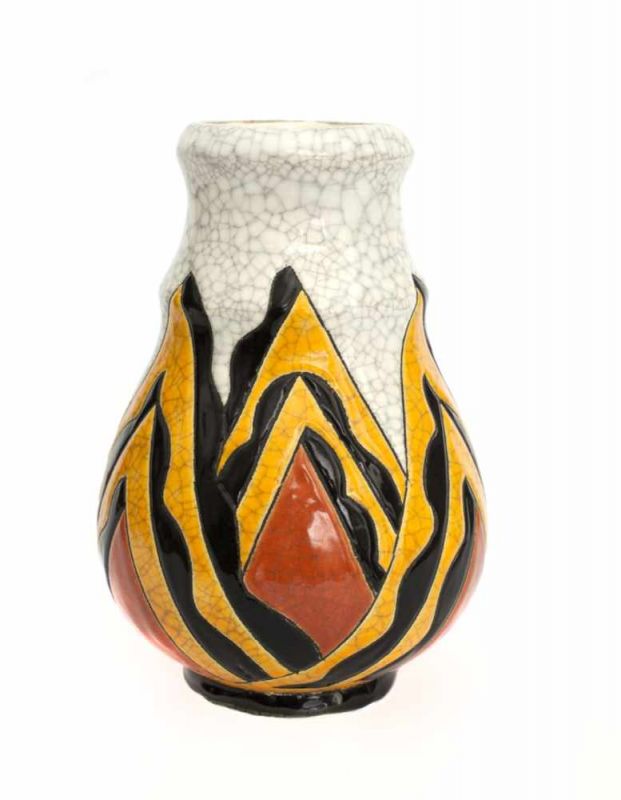 Boch Frères Keramis A ceramic vase decorated with abstract geometrical pattern, stamped Keramis