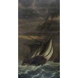 Hollandse School 18e eeuw Dutch man-of-war in a storm at sea. Annotation 'D. Pallas 1764' lower