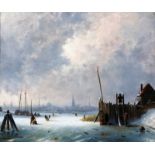 Sebastiaan Theodorus Voorn Boers (1828-1893) Winter landscape with a view on a Dutch town. Signed