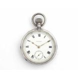 A silver pocketwatch by Waltham. The dial with Roman numerals. The mechanism signed Patten Sargeant