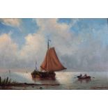 Bartol Wilhelm van Laar (1830-1901) Fishing vessels on calm water in the late afternoon. Signed