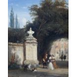 Charles Rochussen (1814-1894) An elegant company conversing by the gate of a castle. Signed with