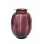 A.D. Copier (1901-1991) A purple glass Serica no. 14 vase with vertical bands of burst open crackle,