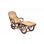 Thonet An adjustable bentwood chaise longue with renewed cane wickered seat and backrest, model