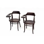 Thonet Two darkbrown lacquered bentwood college chairs, so called 'Schreibfauteuil für Hörsale',