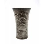 Kayserzinn A pewter vase decorated in relief with floral pattern, with engraved shield and name: