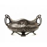 WMF A small silvered pewter jardinière with wavy Art Nouveau handles and pattern, decorated on