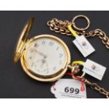Pink gold savonet watch, 14 krt., with gold watch chain, appr. 22.5 grams 27.00 % buyer's premium