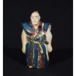 Polychrome ivory netsuke, Warrior, signed, h. 5 cm. 27.00 % buyer's premium on the hammer price,