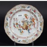 Chinese porcelain plate, 18th century, with figurative scène, diam. 22 cm., min. chips 27.00 %