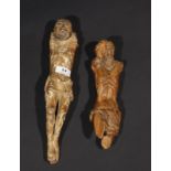2 wooden sculptures, corpus, 18th/29th century, l. 21 and 29 cm. (2x) 27.00 % buyer's premium on