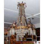 Crystal chandelier, gilt, six arms, 19th/20th century, l. 120 cm, some loose parts 27.00 % buyer's