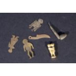 5 metal miniature figures + gold (?) Indian couple, l. appr. 1 cm (6x) 27.00 % buyer's premium on