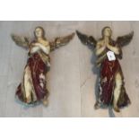 Pair polychrome wooden angels, 17th/18th century, feet are damaged, polychromy is missing in some