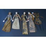 5 Wajang dolls, various sizes, some with minimal damage (5x) 27.00 % buyer's premium on the hammer