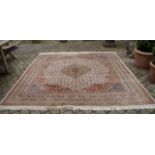 Persian carpet, dim. 245 x 251 cm, slightly damaged 27.00 % buyer's premium on the hammer price,