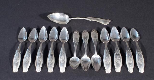 12 Dutch silver Biedermier coffee spoons, second amount, 19th century, appr. 112 grams, slightly