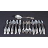 12 Dutch silver Biedermier coffee spoons, second amount, 19th century, appr. 112 grams, slightly