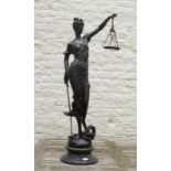 Bronze sculpture on marble base, Justitia, 20th century, h. 88 cm. 27.00 % buyer's premium on the