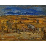 Paul Permeke (1918-1990), oil on painter's cardboard, Landscape with carriage, sig. b.l., dim. 52 x