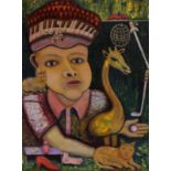 Abdul Fatah Masud (1949, Ghazani, Afghanistan), acrylic paint on canvas, Wibin, signed on back,