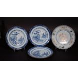 3 Chinese porcelain plates, blue and white decoration, 18th century, diam. 22,5 cm, good